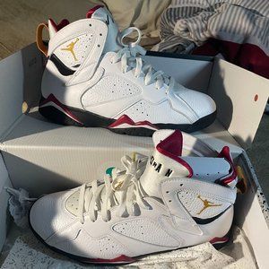 Men's Jordan 7 Retro White, Black, Cardinal Red, Chutney Size 11